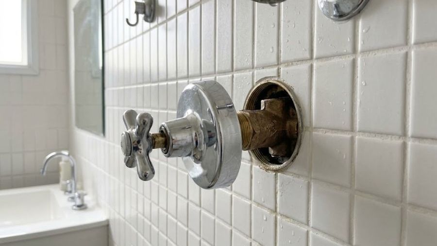 Registro de pressão de parede com acabamento cromado, aberto para manutenção